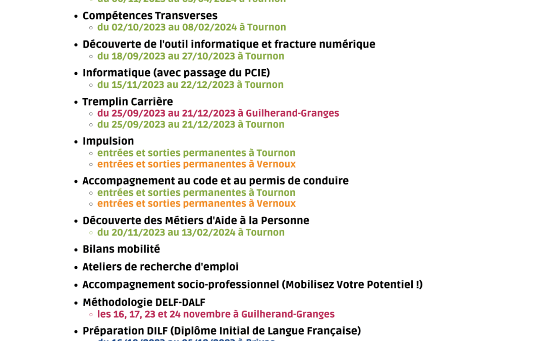 Actions du second semestre 2023