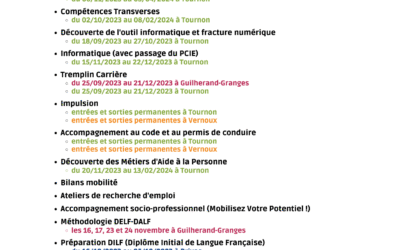 Actions du second semestre 2023